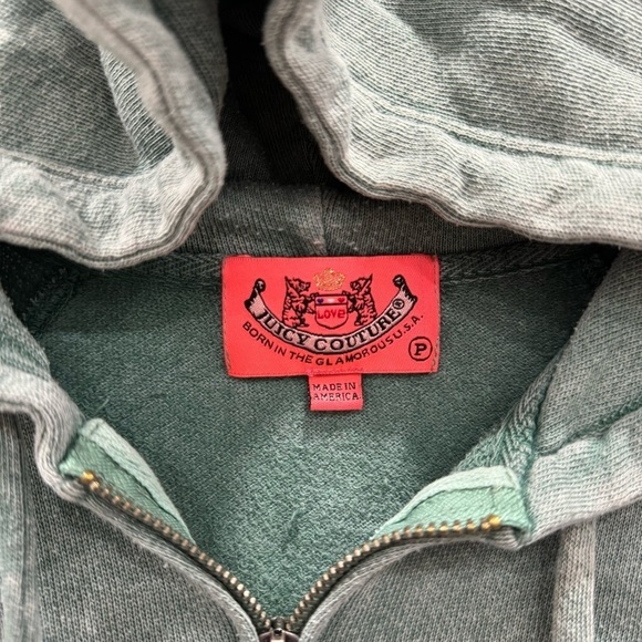 Juicy Couture Made in USA Green Washed Full Zip Sweatshirt Hooded Size P - Picture 4 of 8